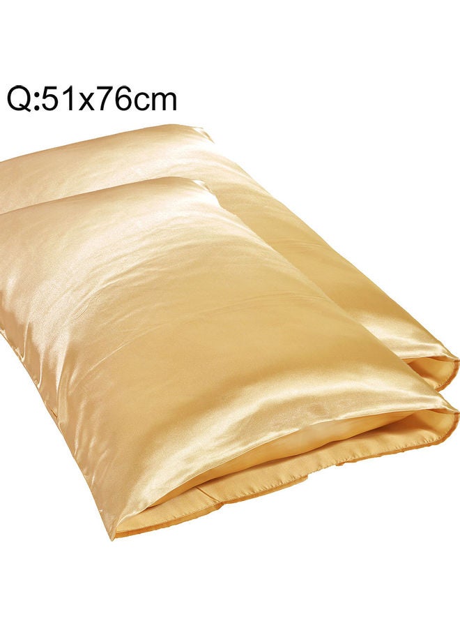 2-Piece Simple Solid Colour Pillow Case Cover Silk Beige 51 x 76cm