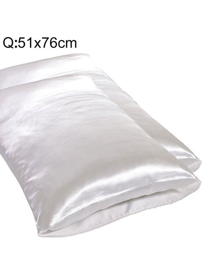 2-Piece Simple Solid Colour Pillow Case Cover Silk White 51 x 76cm