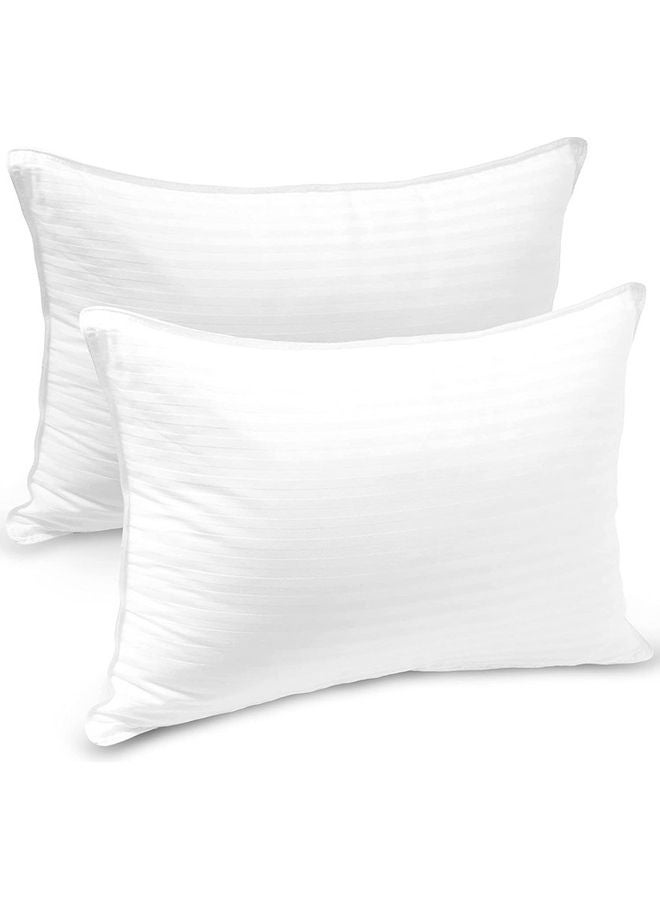 2-Piece 250Tc Sateen 1Cm Stripe Pillow Set Cotton White 48x74cm