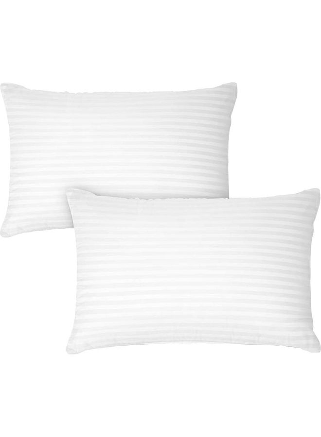 2-Piece 250Tc Sateen 1Cm Stripe Pillow Set Cotton White 48x74cm