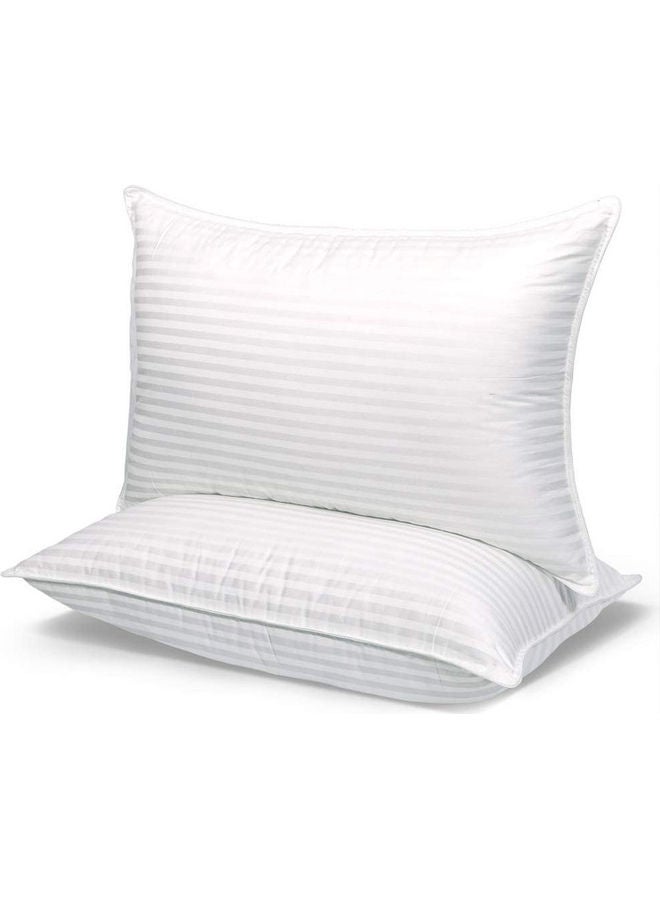 2-Piece 250Tc Sateen 1Cm Stripe Pillow Set Cotton White 48x74cm