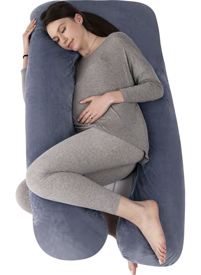 U Shaped Body Pillow With Soft Removable Cover Velvet Grey 130x70cm