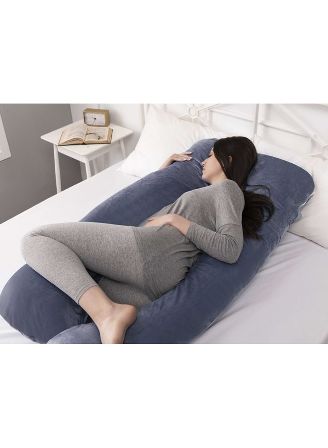 U Shaped Body Pillow With Soft Removable Cover Velvet Grey 130x70cm