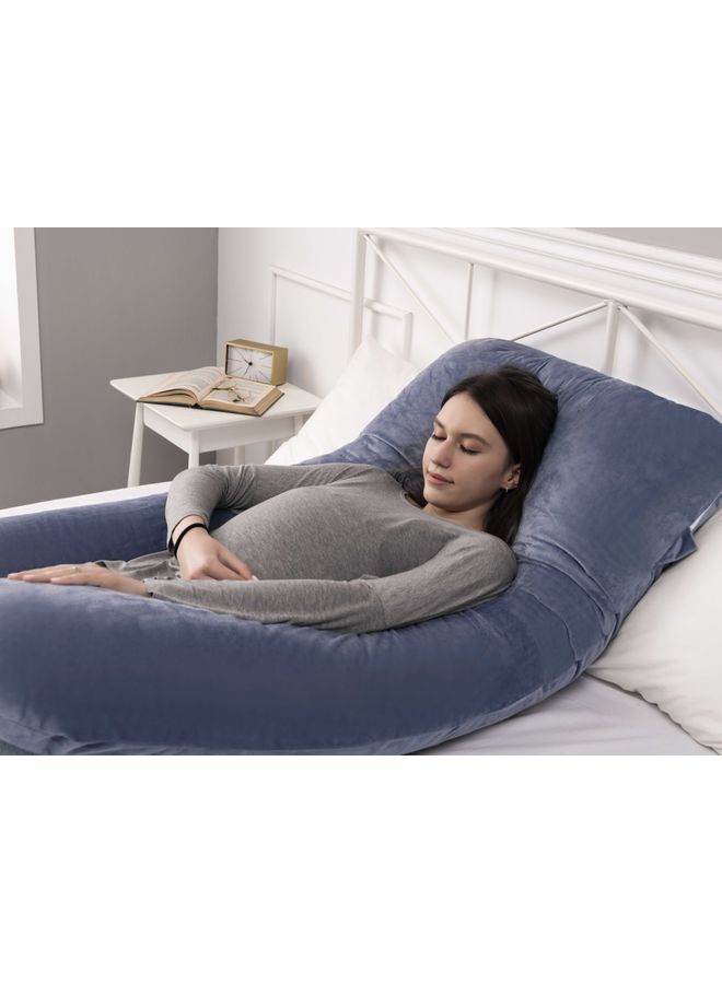 U Shaped Body Pillow With Soft Removable Cover Velvet Grey 130x70cm