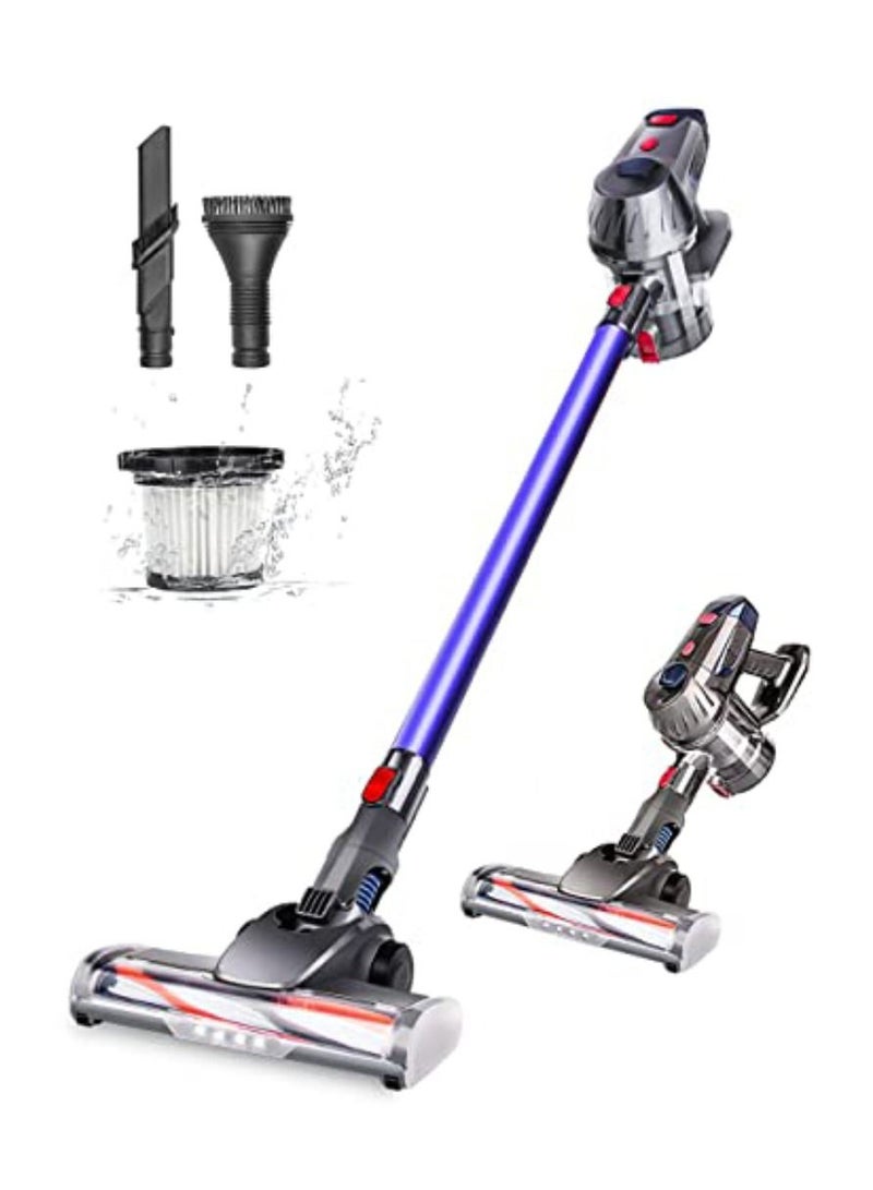 Cordless Vacuum Cleaner 4 in 1, Vacuum Cleaner Wireless for Home, Household Vacuum Cleaner w/ Battery, Stick Vacuum Cleaner Cordless with LED Lights for Dry Floor, Tile, Carpet - Blue