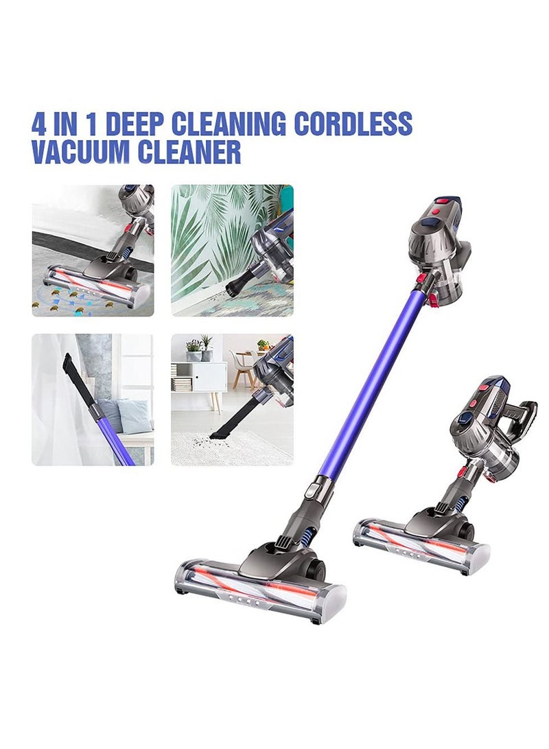 Cordless Vacuum Cleaner 4 in 1, Vacuum Cleaner Wireless for Home, Household Vacuum Cleaner w/ Battery, Stick Vacuum Cleaner Cordless with LED Lights for Dry Floor, Tile, Carpet - Blue