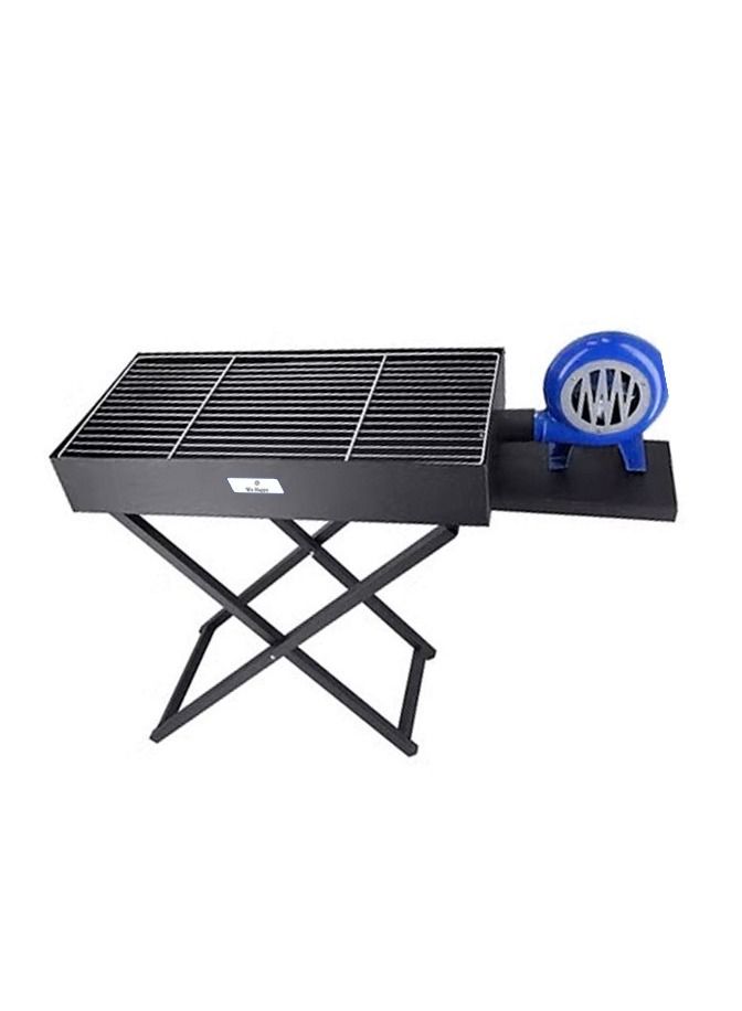 BBQ Grill with Blower Fan Barbecue Folding Outdoor Metal X Shape Stand, Perfect for Camping, Picnic, and Easy to Carry 60 CM, Black