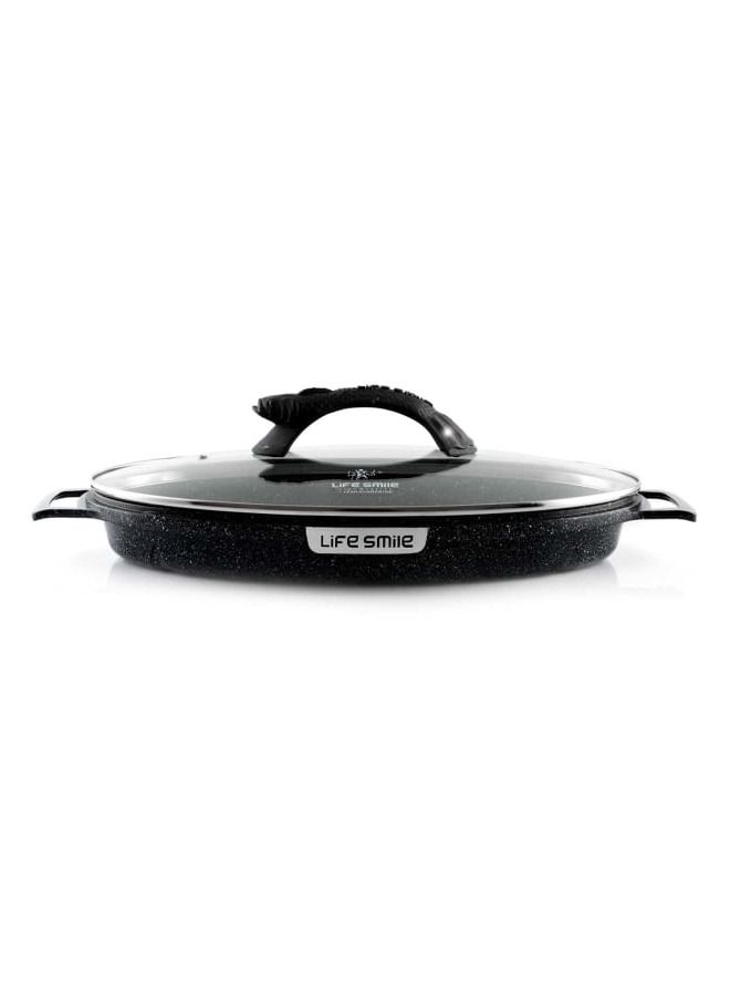 Fish Frying Pan With lid, Granite Coating Non Stick Oval Frying pan 100% PFOA FREE, Oven Safe