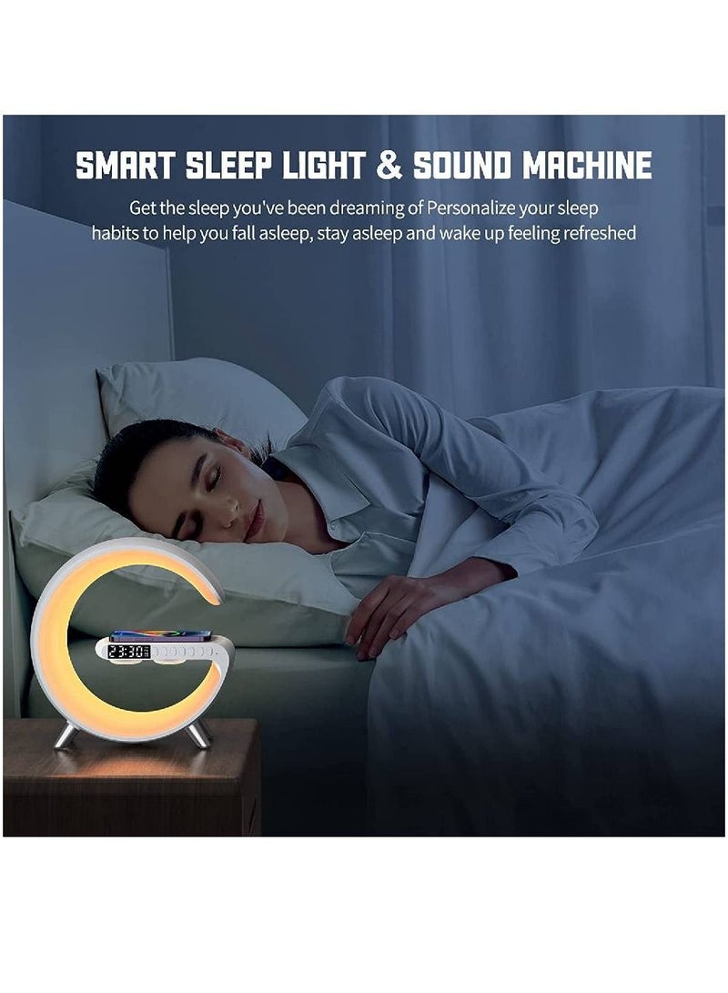 Sound Machine Smart Light Sunrise Alarm Clock Wake Up Light Alarm Clocks For Bedrooms Dimmable Table Lamp with Fast Wireless Charger Alarm Clock for Heavy Sleepers Adults for Bedroom/Dorm/Gift