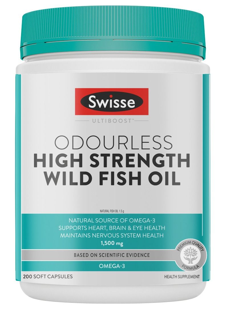 Ultiboost Odourless High Strenght Wild Fish Oil Natural Source of OMEGA-3 Supports Heart, Brain And Eye Health, And Maintains Nervous System Health 1500 mg - 200 Soft Capsules