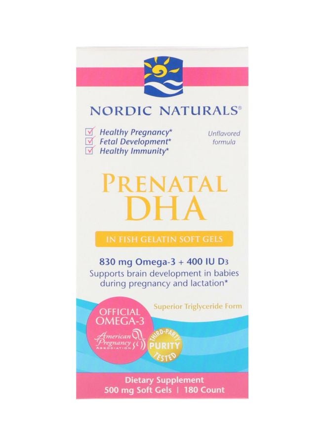 Prenatal DHA Fish Gelatin 500mg Dietary Supplement - 180 Soft Gels