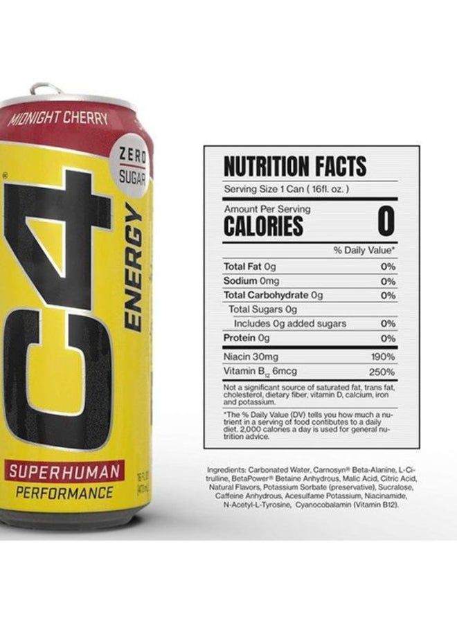 C4 Performance Energy Drink Zero Sugar Sport Plus Fitness Midnight Cherry 473ml - Pack of 12