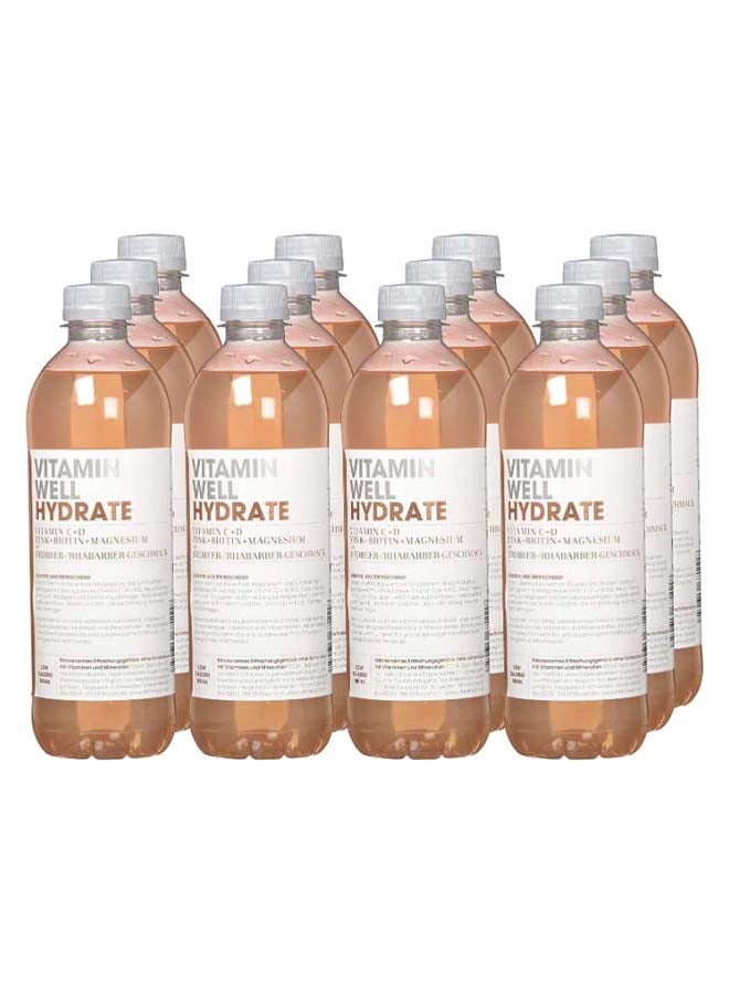 Hydrate Rhubarb And Strawberry With Vitamins C And D Plus Zinc And Biotin box of 12 bottle x 500 ml