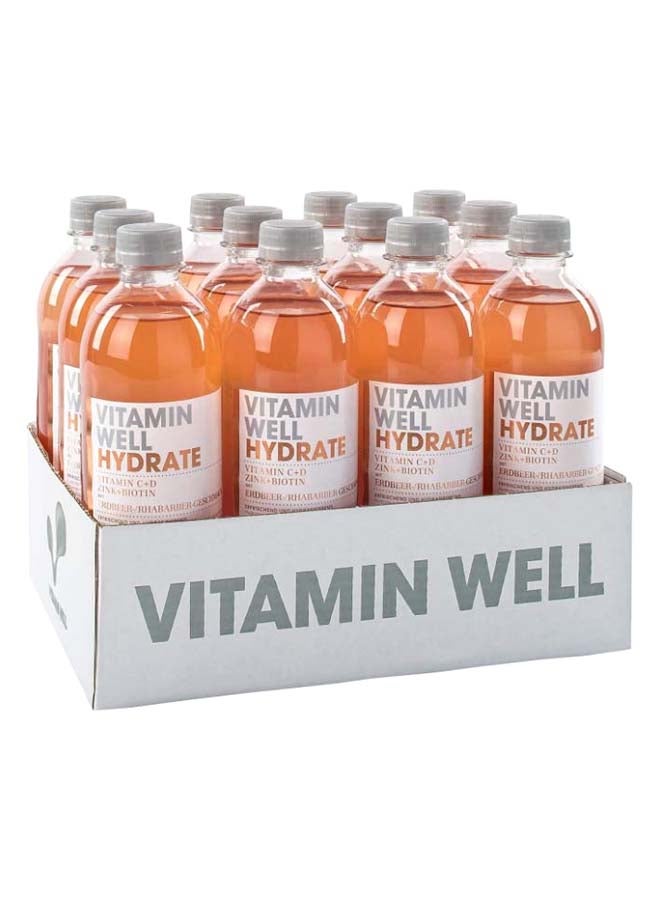 Hydrate Rhubarb And Strawberry With Vitamins C And D Plus Zinc And Biotin box of 12 bottle x 500 ml