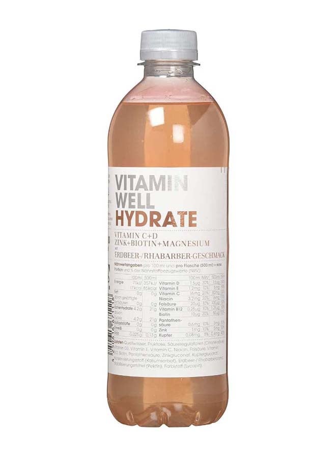 Hydrate Rhubarb And Strawberry With Vitamins C And D Plus Zinc And Biotin box of 12 bottle x 500 ml