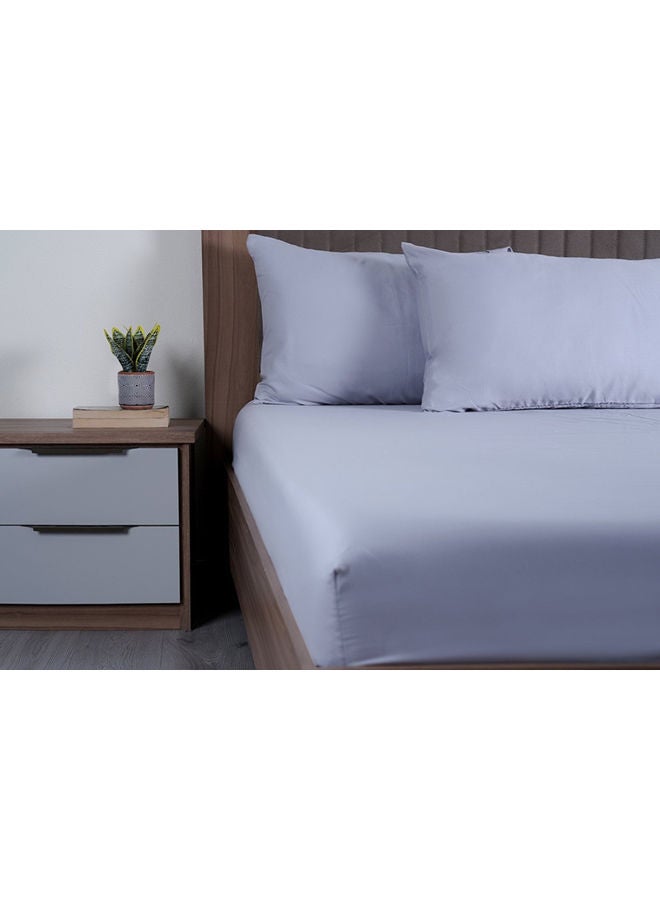 3-Piece Luxury Living Fitted Sheet Set Includes 1xFitted Sheet 200x180x35cm, 2xPillow Case 75x50cm Silver