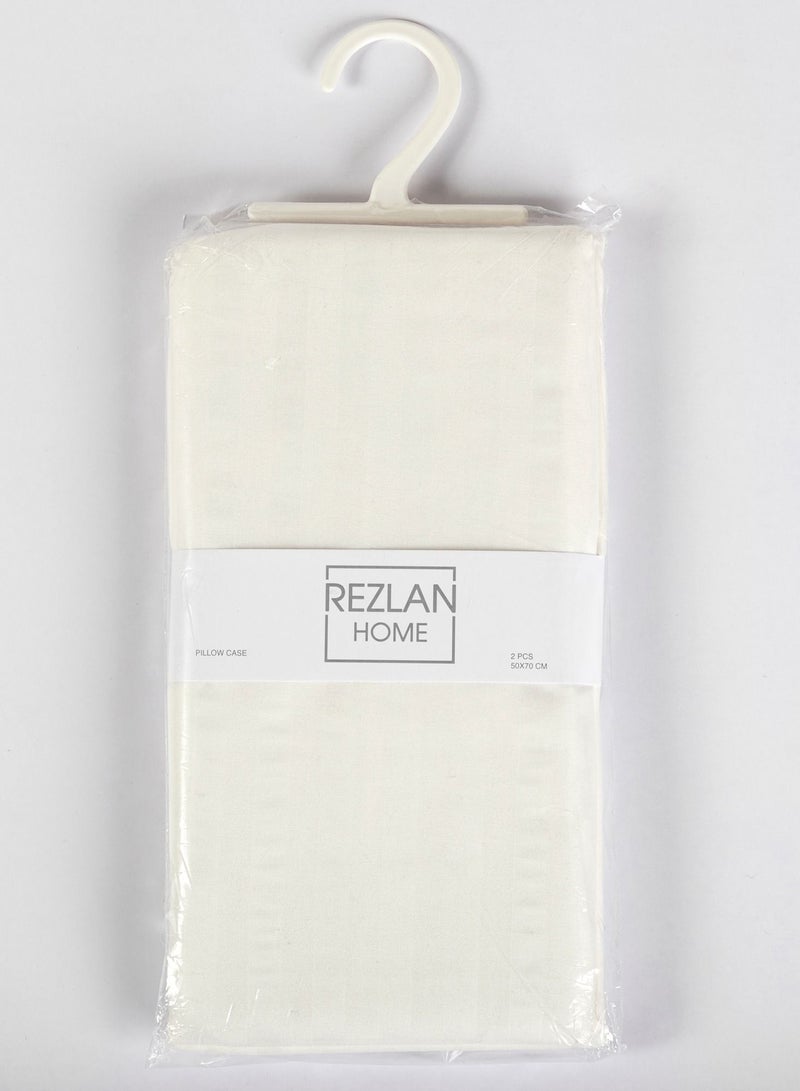 2-Piece Solid Stripped Pillowcase Set Off White