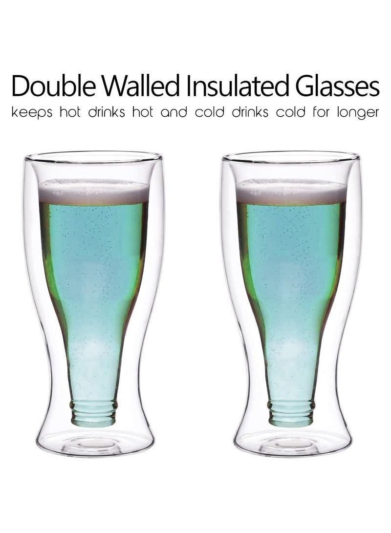 Cuisine Art 370Ml Double Wall Glass Cup 2Pcs Set Borosilicate For Coffee, Tea, Whiskey, Cocktails & All Beverages