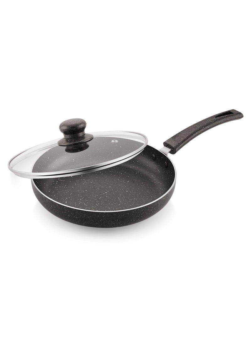 Premium Granit Frying Pan with Glass Lid with Induction Base