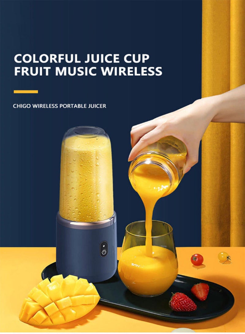 Small Electric Juicer 6 Blades Portable Juicer Cup Automatic Smoothie Blender Ice CrushCup (Juicer + Cup Lid)