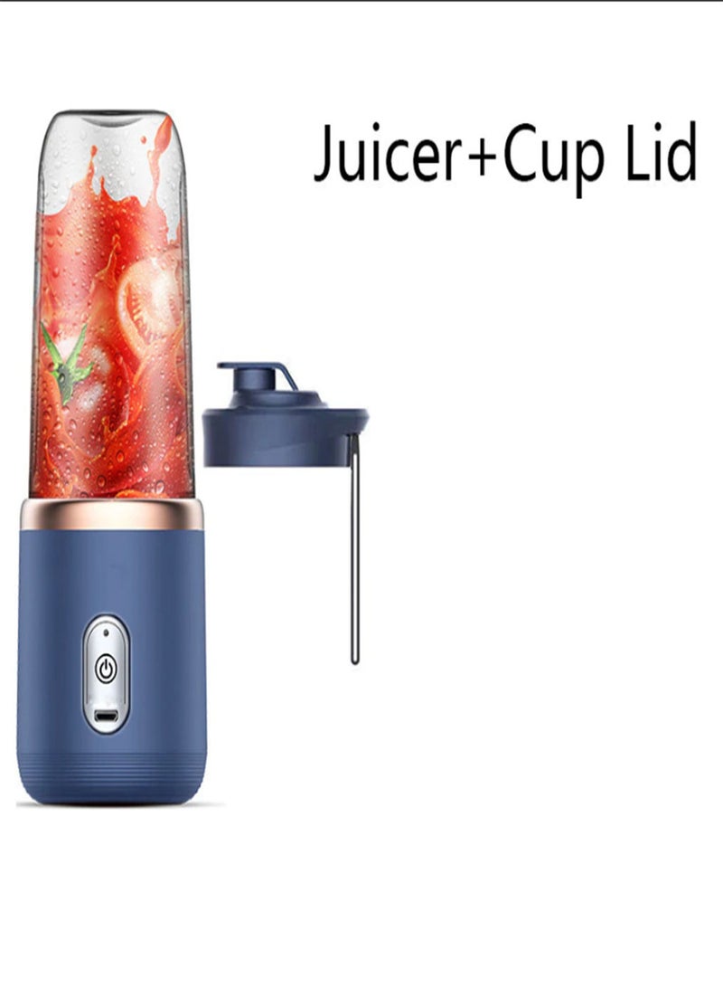 Small Electric Juicer 6 Blades Portable Juicer Cup Automatic Smoothie Blender Ice CrushCup (Juicer + Cup Lid)