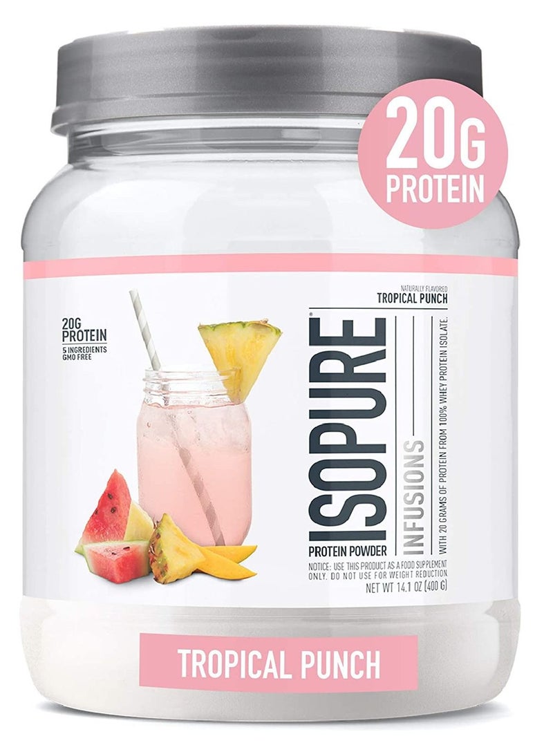 Isopure Infusions Refreshingly Light Fruit Flavored Whey Protein Isolate Powder Tropical Punch 16 Servings