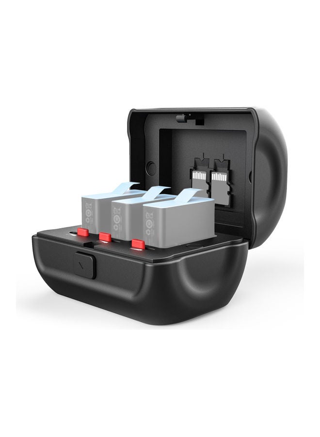 3-Slot Action Camera Battery Storage Holder Case Box Black