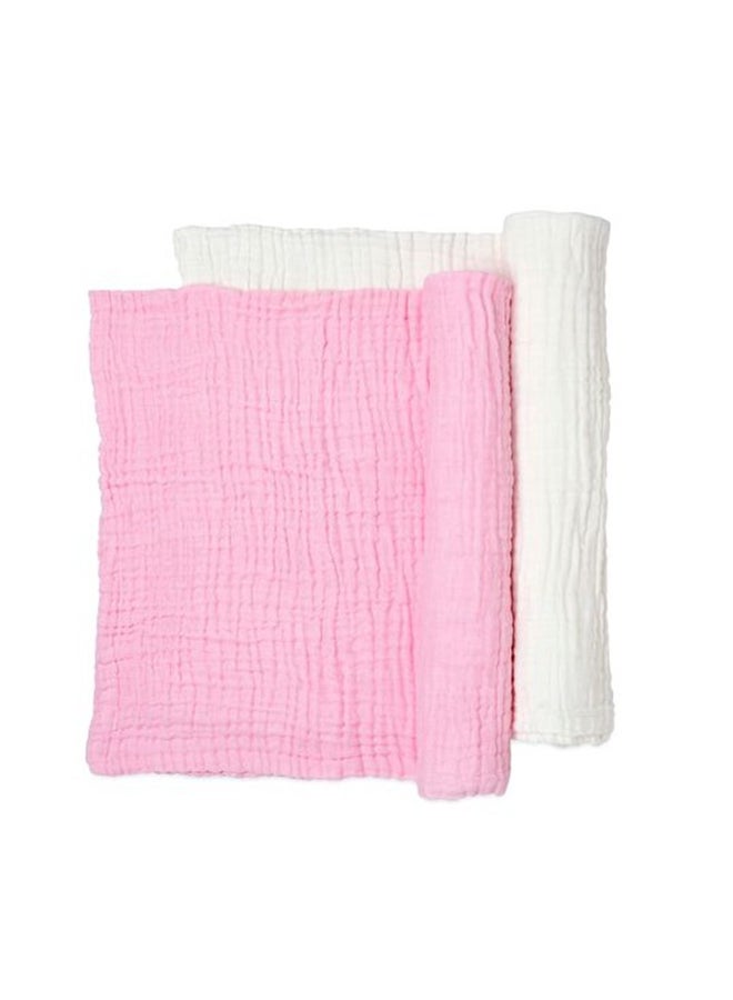 Set of 2 Organic Muslin Bath Towel- Pink and White