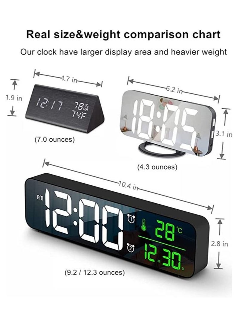 Digital Clock, Alarm Clock for Bedroom Digital Clock Large Display Digital Alarm Clock Date & Time Display Digital Wall Clock 10.4 inches 12-24H Snooze Alarm Clock for Living Room. Black