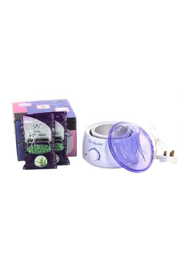 Pack Of 2 Hot Wax With Wax Heating Machine White/Purple/Green