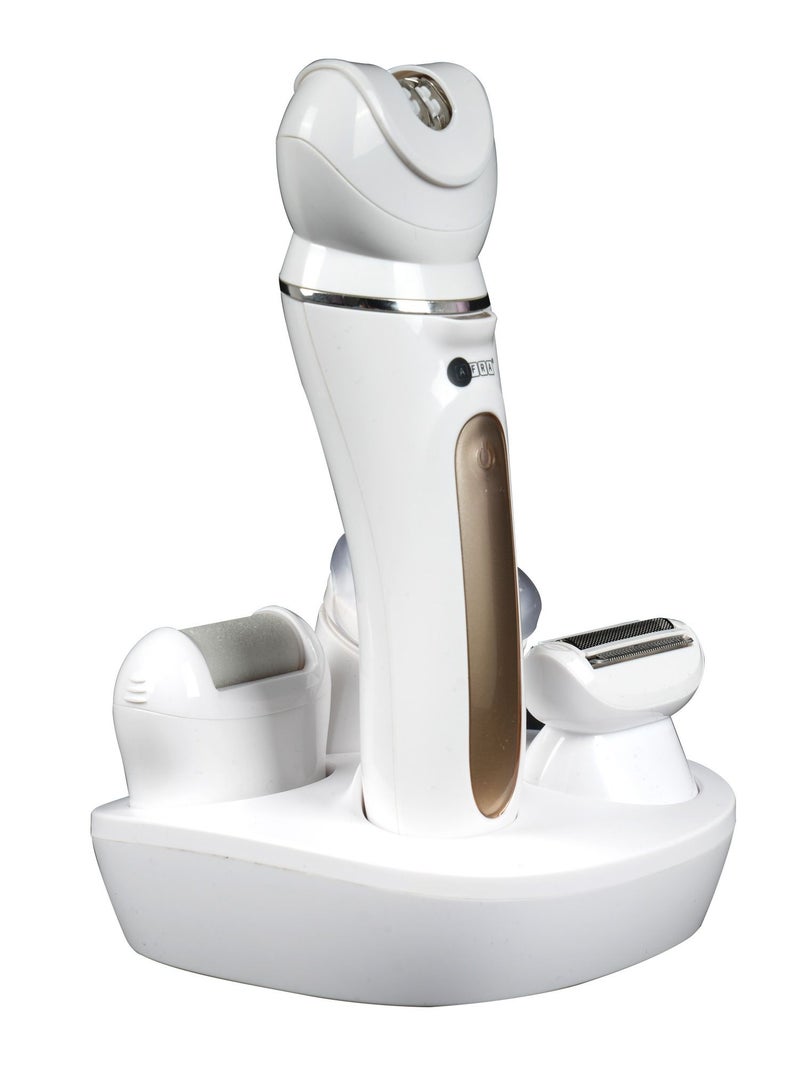 AFRA Ladies’ Epillator Kit, Lithium-Ion Battery, Rechargeable, 90 Minutes Running Time, Swappable Heads, Ergonomic, Charging Base. AF-600LSWT, 2-year warranty.