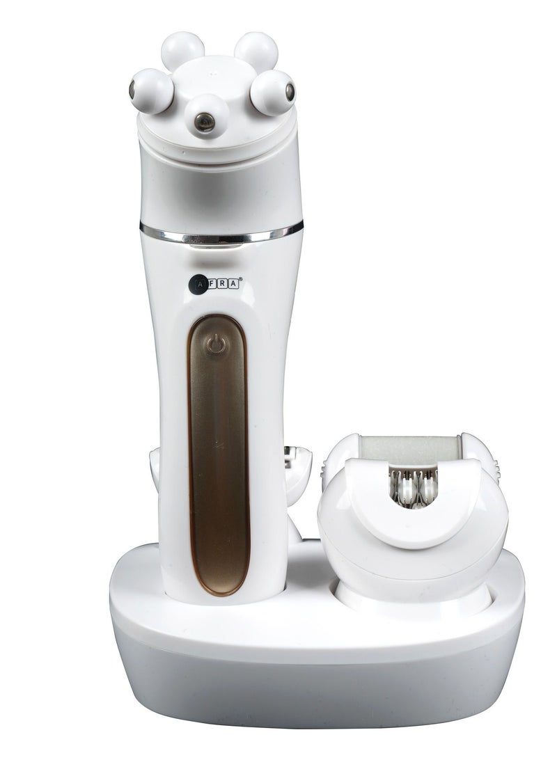 AFRA Ladies’ Epillator Kit, Lithium-Ion Battery, Rechargeable, 90 Minutes Running Time, Swappable Heads, Ergonomic, Charging Base. AF-600LSWT, 2-year warranty.