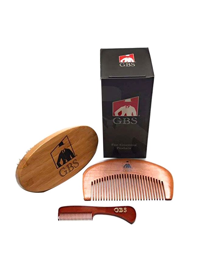 3-Piece Beard Brush Set Beige/Red