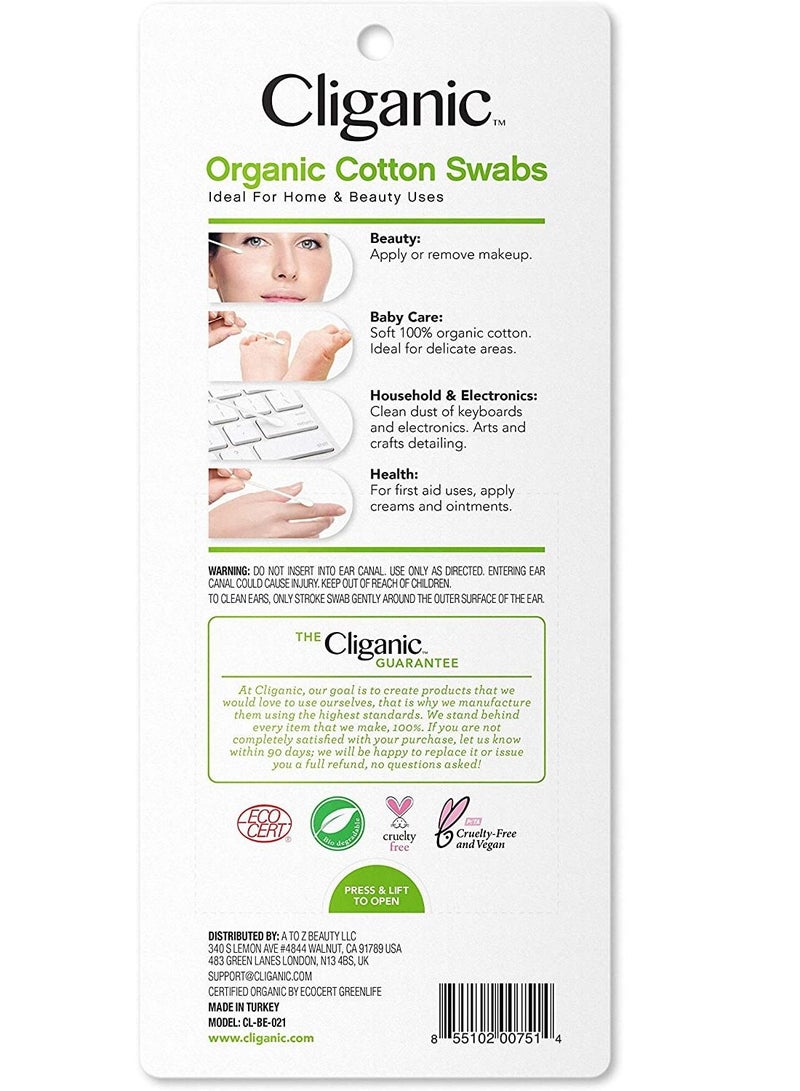 Cliganic Organic Cotton Swabs, 500 Count