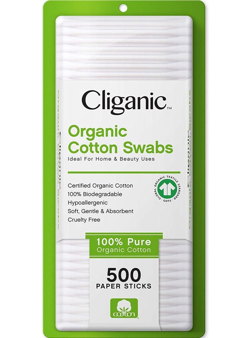 Cliganic Organic Cotton Swabs, 500 Count