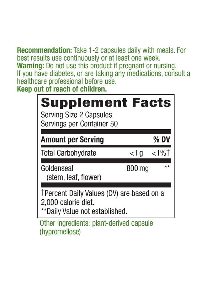 Pack Of 2 Goldenseal Herb Dietary Supplement - 2 x 100 Capsules