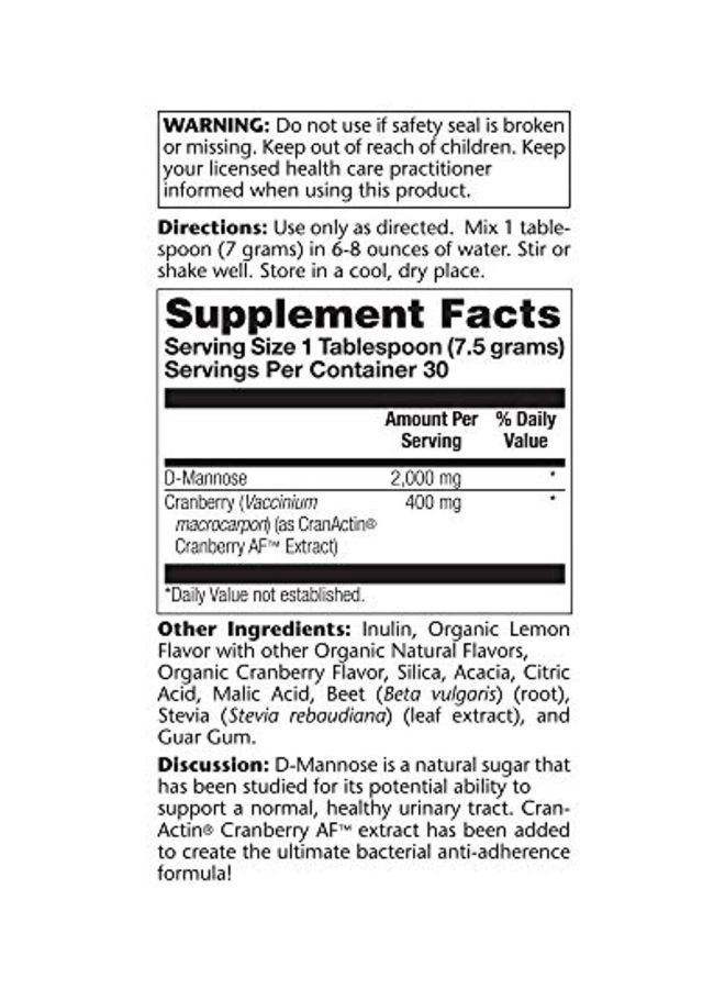 D-Mannose With Cranactin Urinary Tact Health Dietary Supplement - Lemon Berry