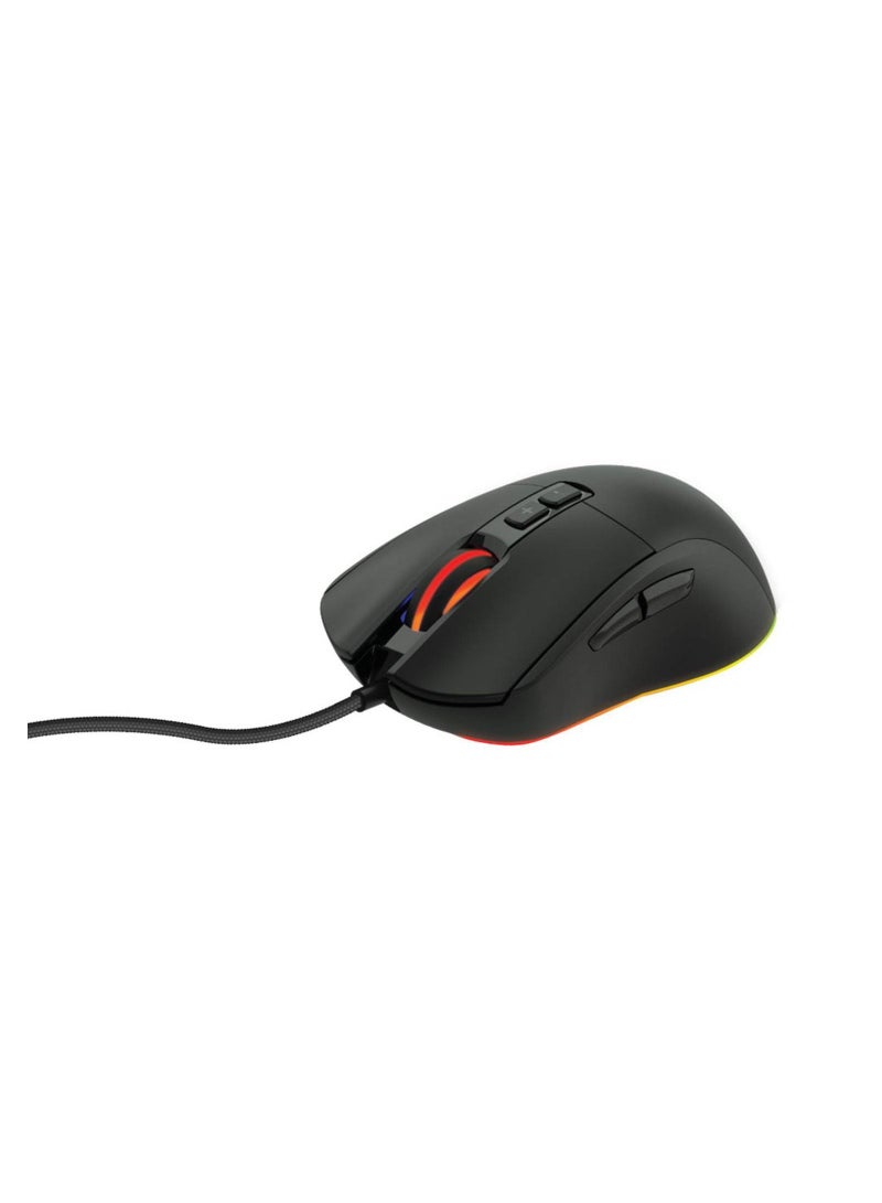 Porodo Wired Gaming RGB Mouse 10000 DPI with Solid Polling Rate, 1.8m Braided Wire Cable, 10 Breathing RGB, Ergonomic Computer Mouse for Office, Games & Daily Use Black