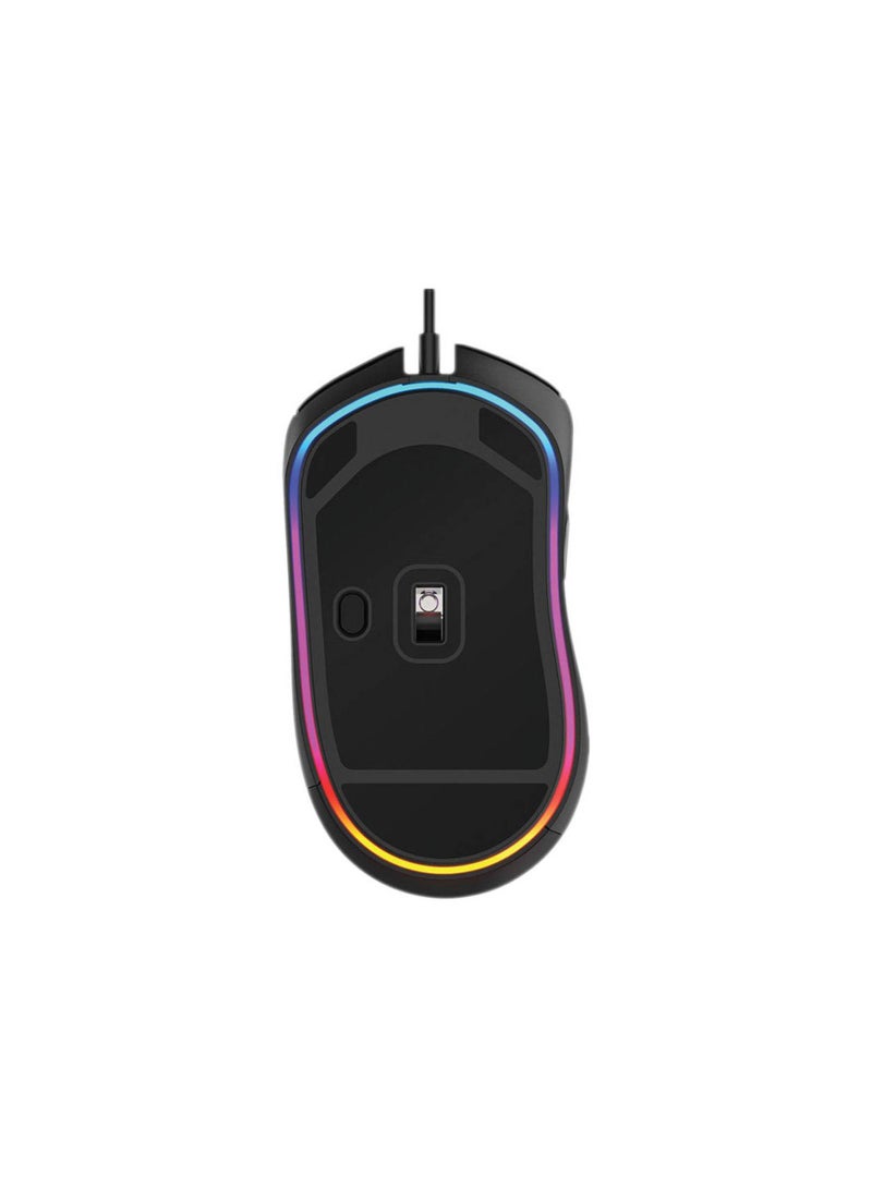 Porodo Wired Gaming RGB Mouse 10000 DPI with Solid Polling Rate, 1.8m Braided Wire Cable, 10 Breathing RGB, Ergonomic Computer Mouse for Office, Games & Daily Use Black