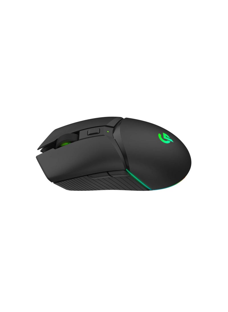 Porodo Gaming 7D Wireless 2.4G RGB Gaming Mouse 10000 DPI with Built-In Rechargable Battery 600mAh, 100 IPS Tracking Speed, Breathing Lighting Mouse Suitable with Computer - Black