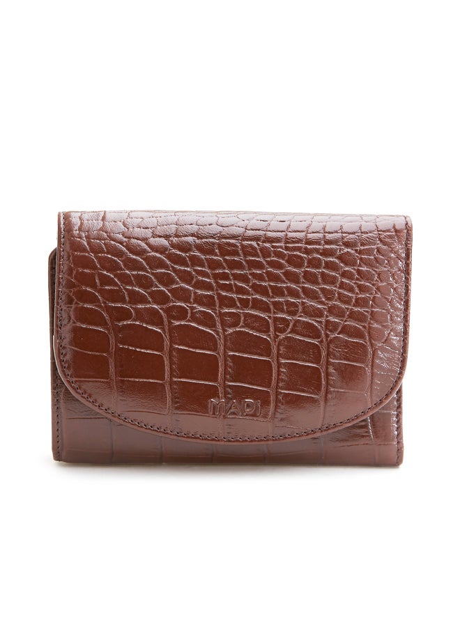 Croc Embossed Leather Tri-fold Wallet Brown