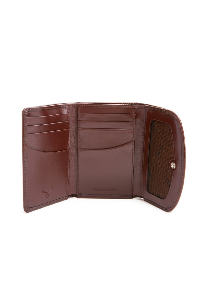 Croc Embossed Leather Tri-fold Wallet Brown