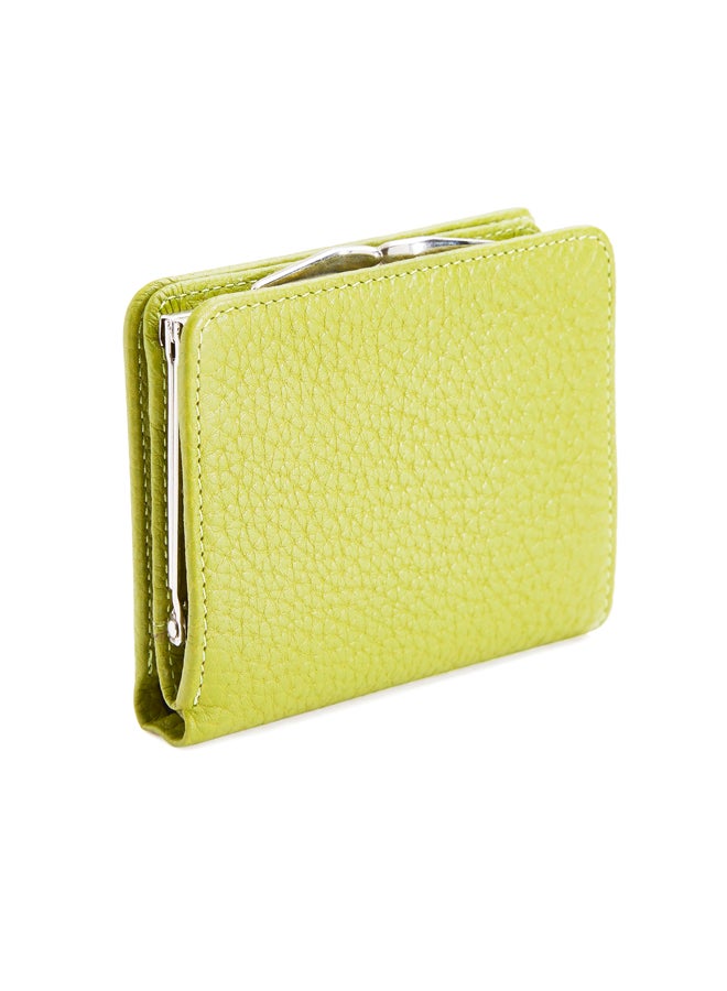 Pebbled Leather Kisslock Wallet Green
