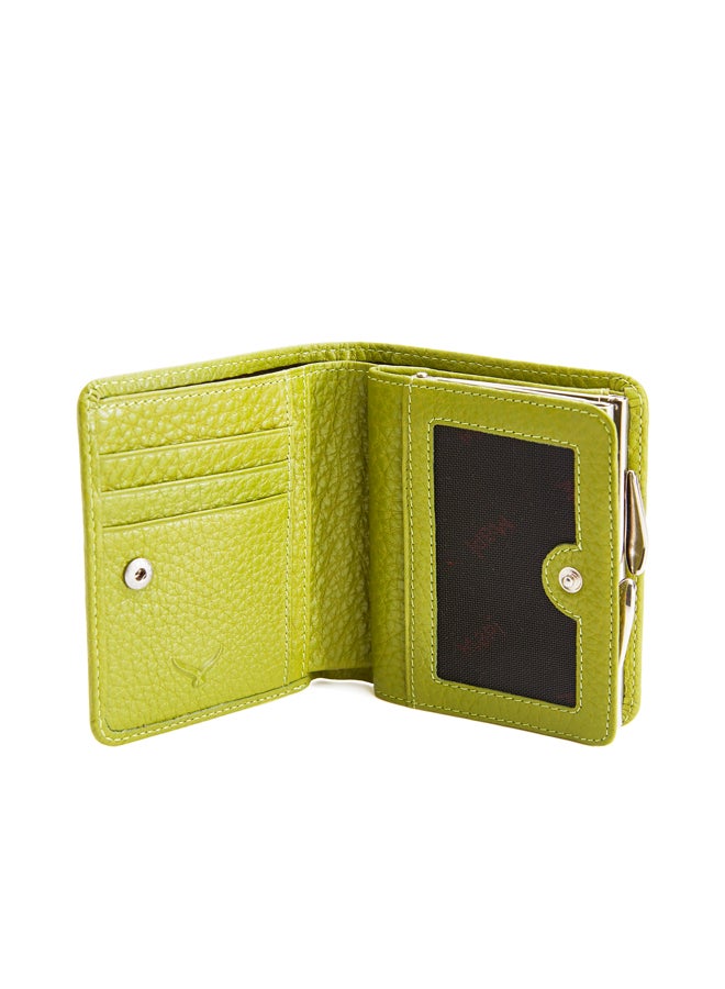 Pebbled Leather Kisslock Wallet Green