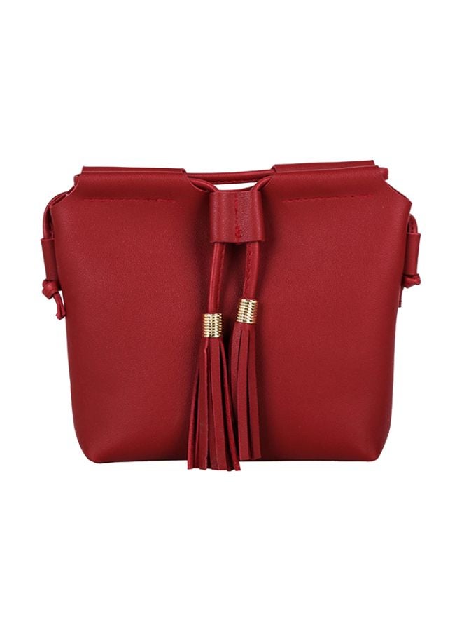 Leather Tassel Shoulder Bag Wine Red