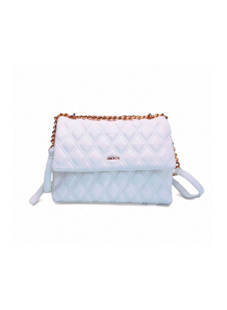 Renata Quilted White Leather Crossbody Bag