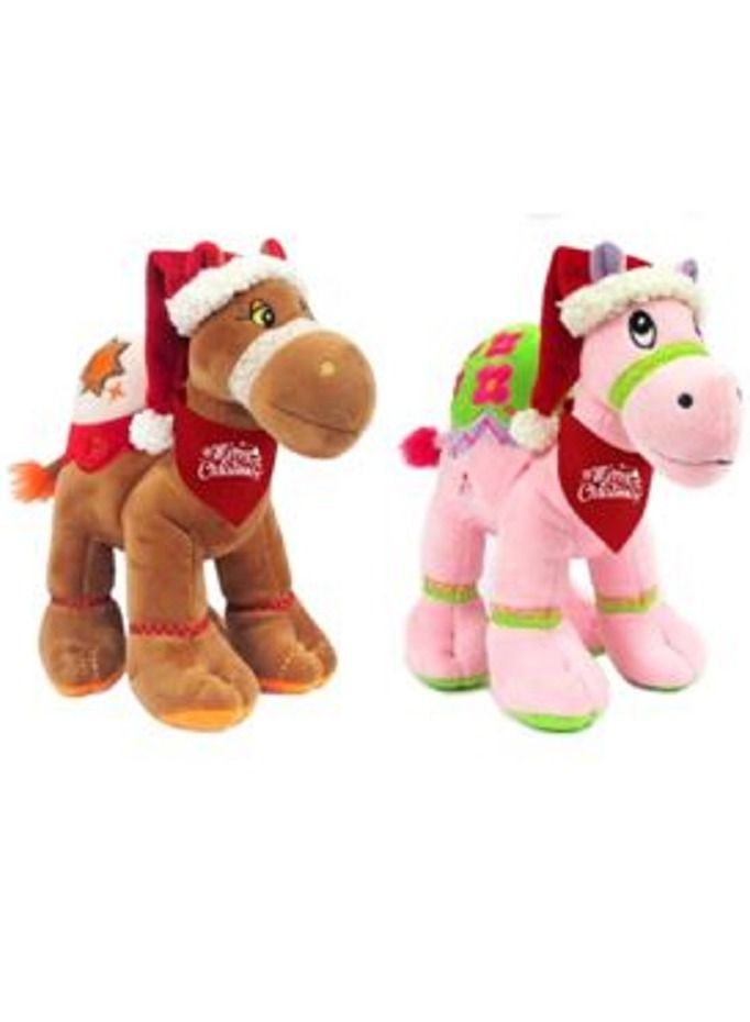 Bundle item - Brown camel, pink camel with Santa hat with pint on red bandana, size 18cm