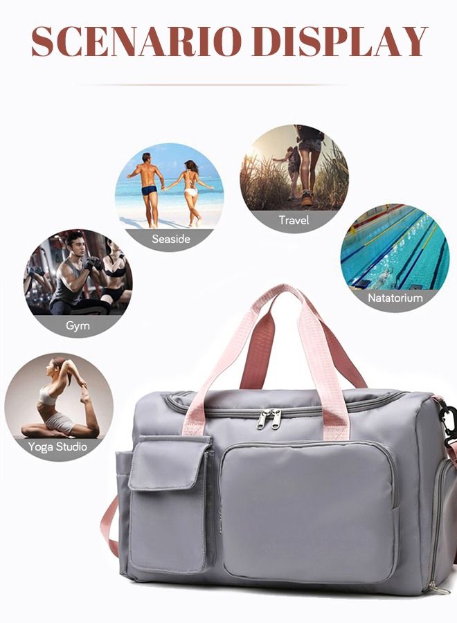 Large Capacity Gym Sacks Waterproof Duffel Bag for Women Men Travel Sports Yoga Grey