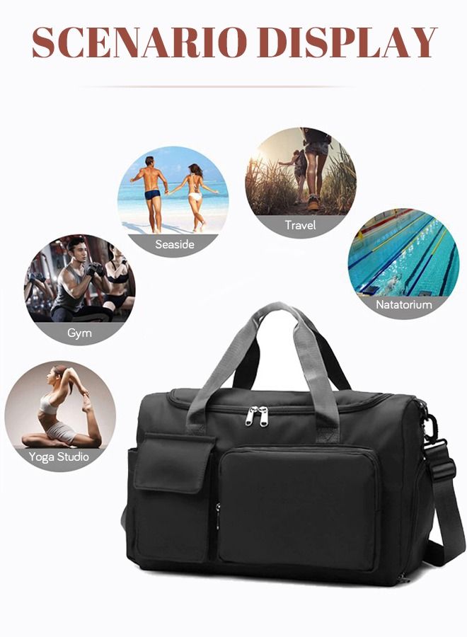 Large Capacity Gym Sacks Waterproof Duffel Bag for Women Men Travel Sports Yoga Black