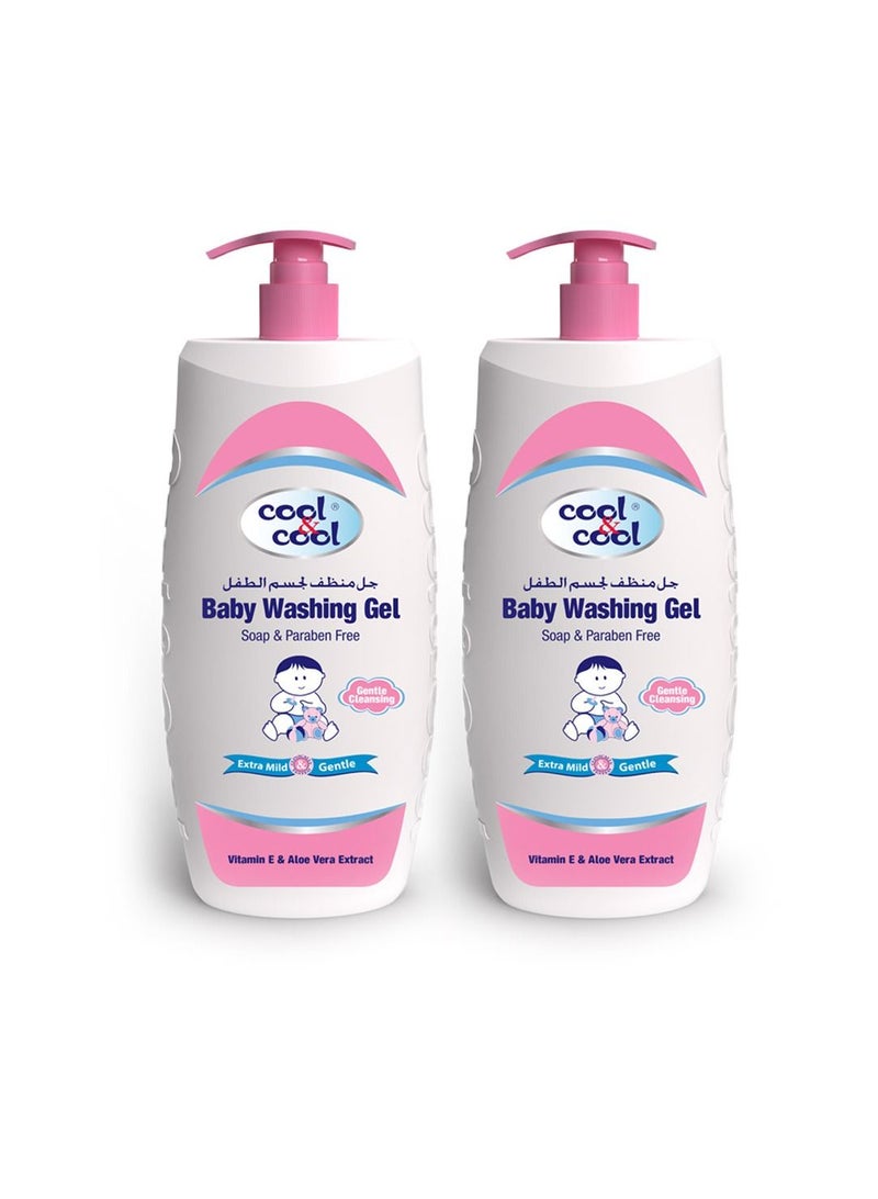 Cool & Cool Baby Washing Gel- 1 Liter (Pack of 2) - Head to Toe Baby Bath, Dye Free,Tear Free,Paraben-Free,Vitamin-E & Aloe Vera Extract With Extra Mild Formula 2 Liters